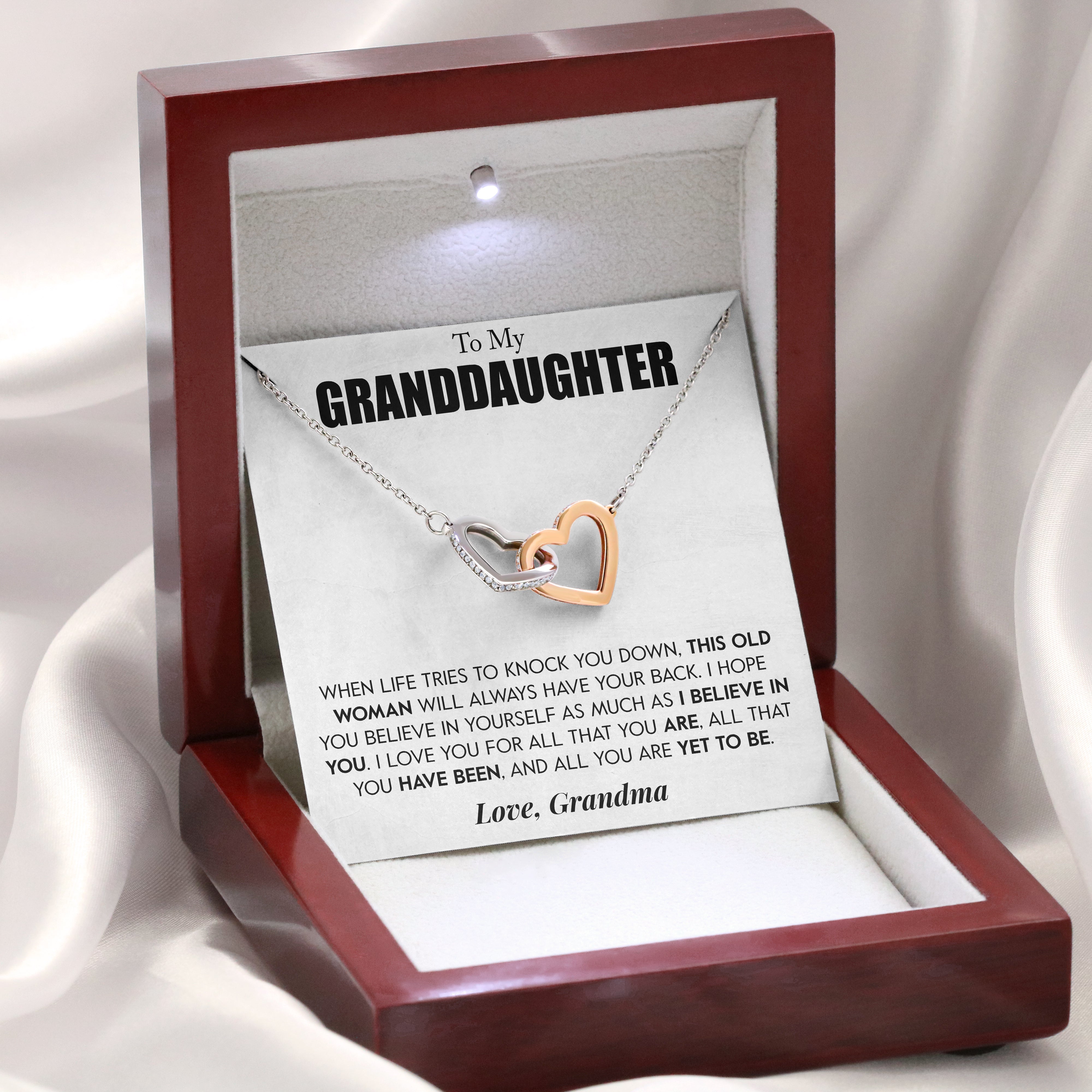 To My Granddaughter | "This Old Woman" | Interlocking Hearts Necklace