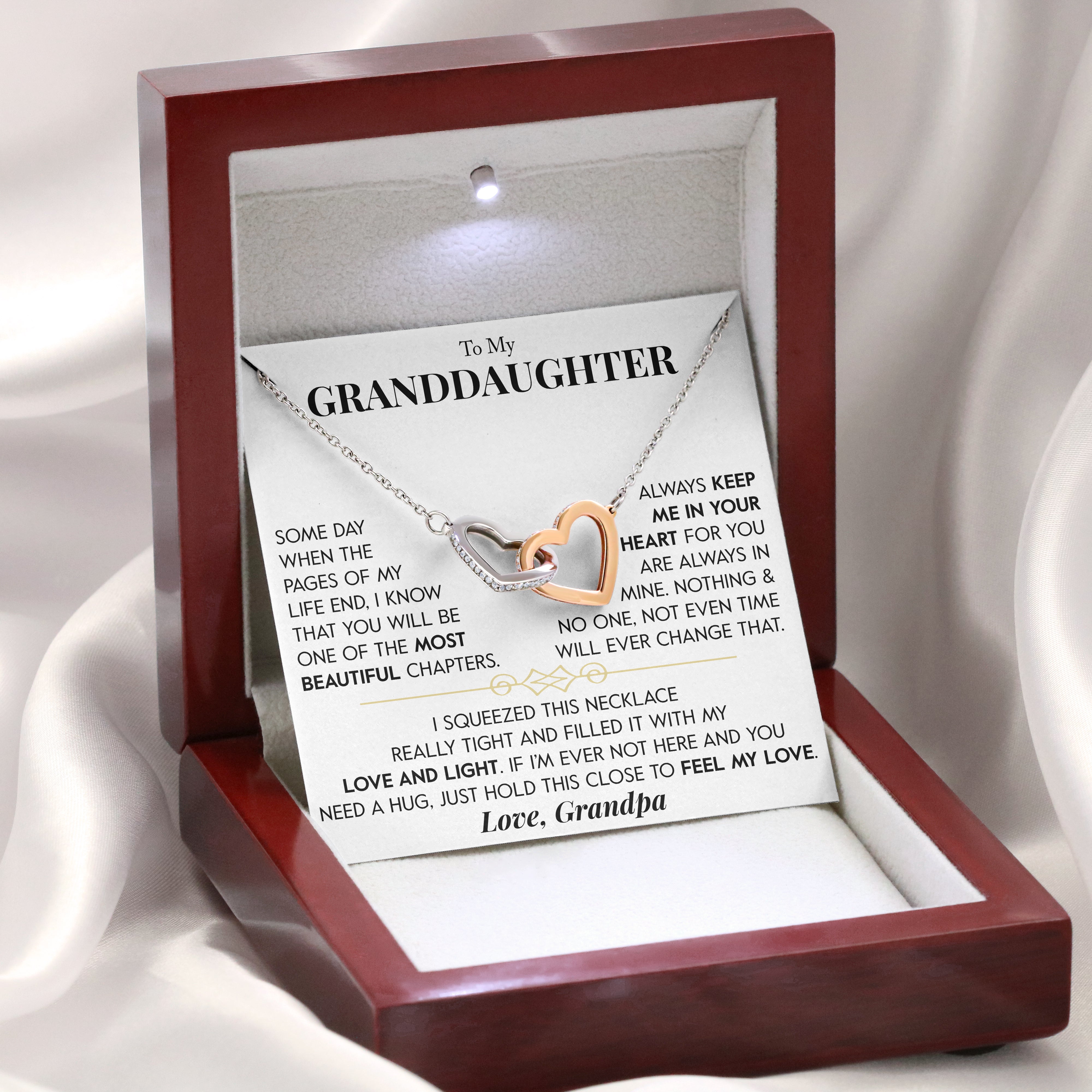 To My Granddaughter | "Keep Me In Your Heart" | Interlocking Hearts Necklace