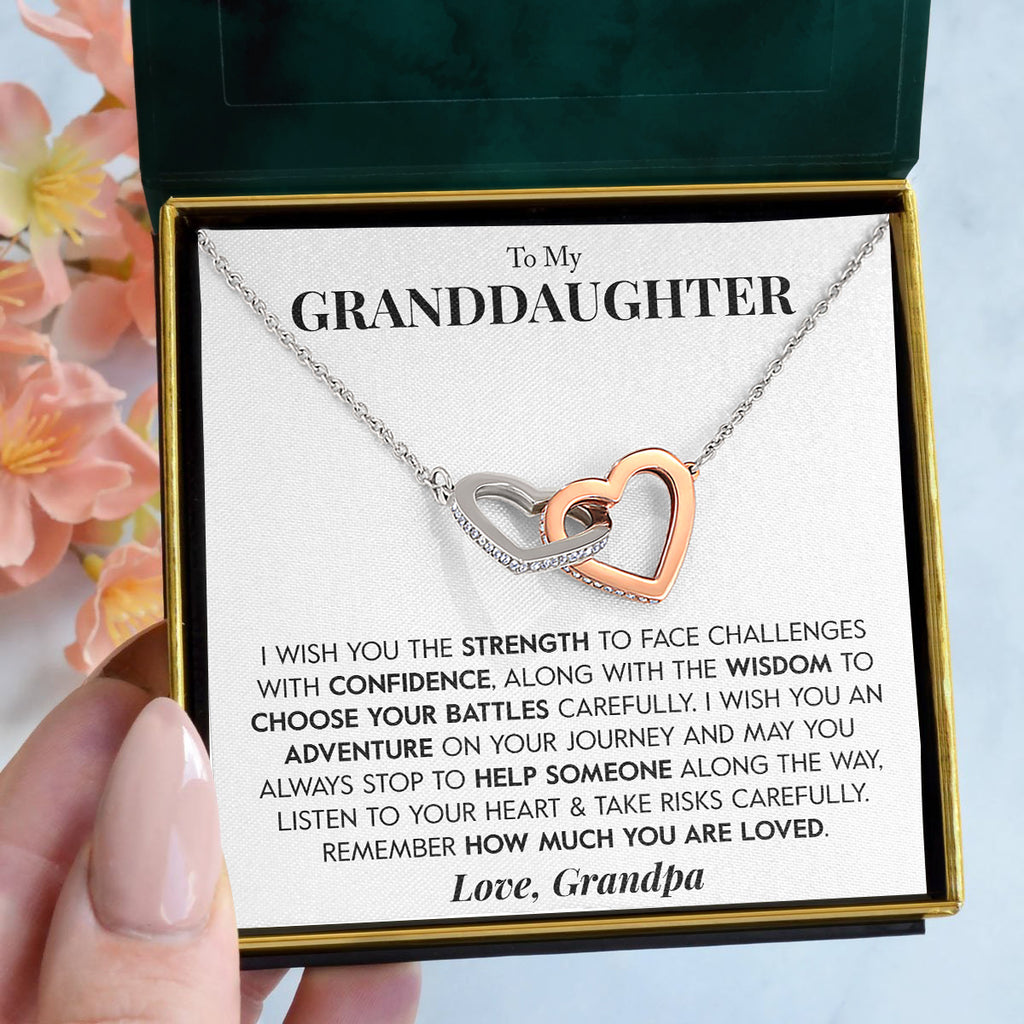 Load image into Gallery viewer, To My Granddaughter | &quot;Listen To Your Heart&quot; | Interlocking Hearts Necklace
