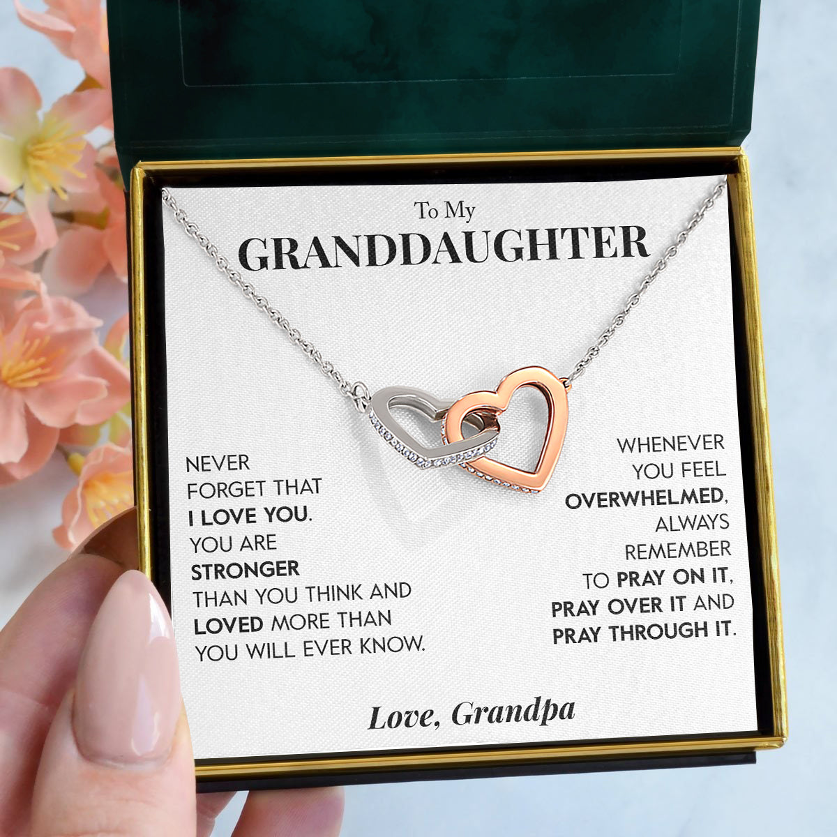 To My Granddaughter | "Pray On It" | Interlocking Hearts Necklace