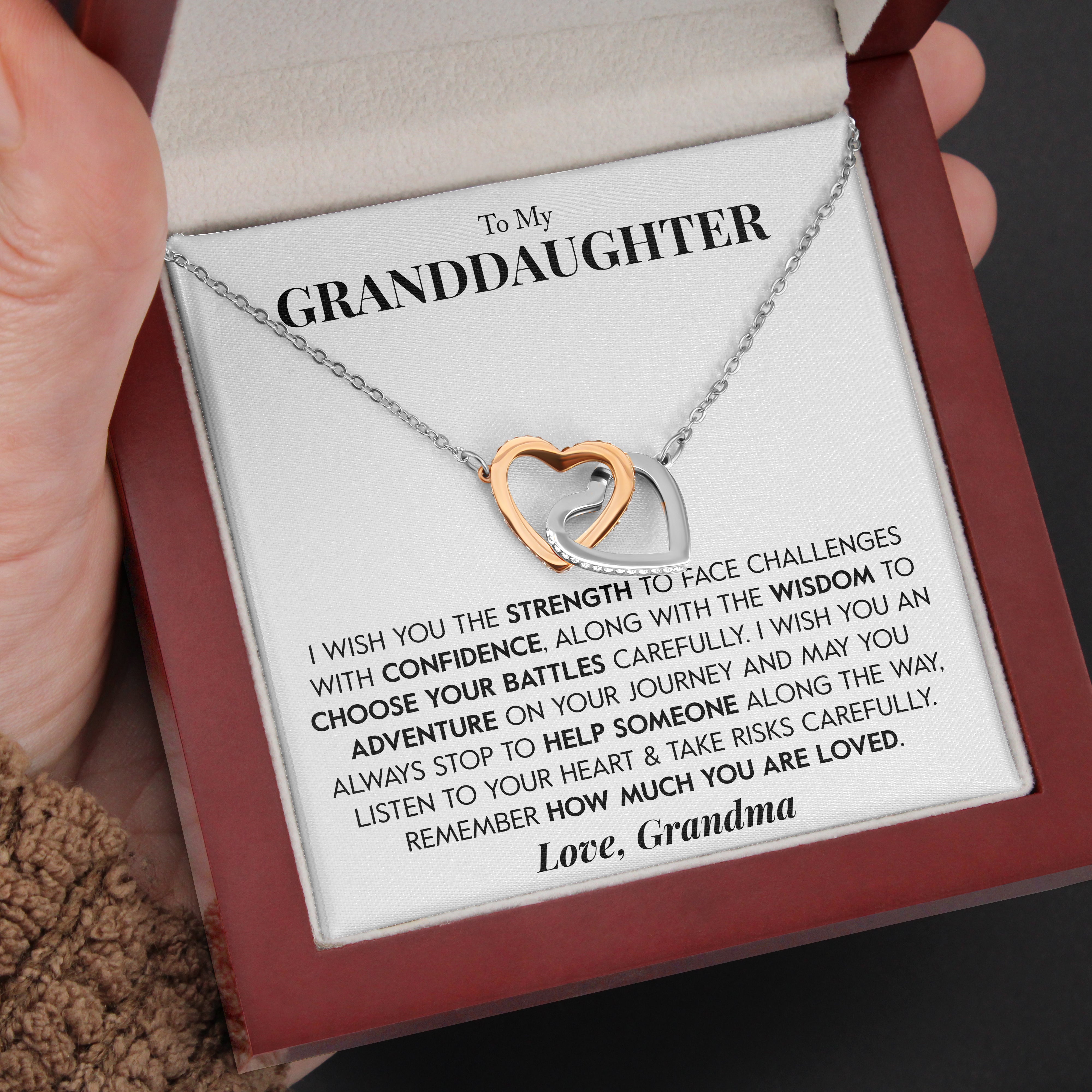 To My Granddaughter | "Choose Your Battle" | Interlocking Hearts Necklace