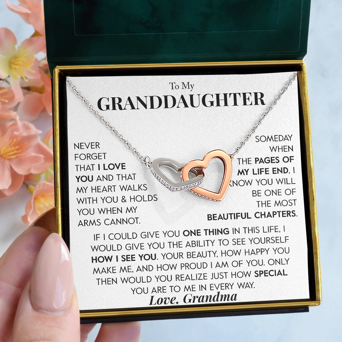 To My Granddaughter | "Pages of My Life" | Interlocking Hearts Necklace