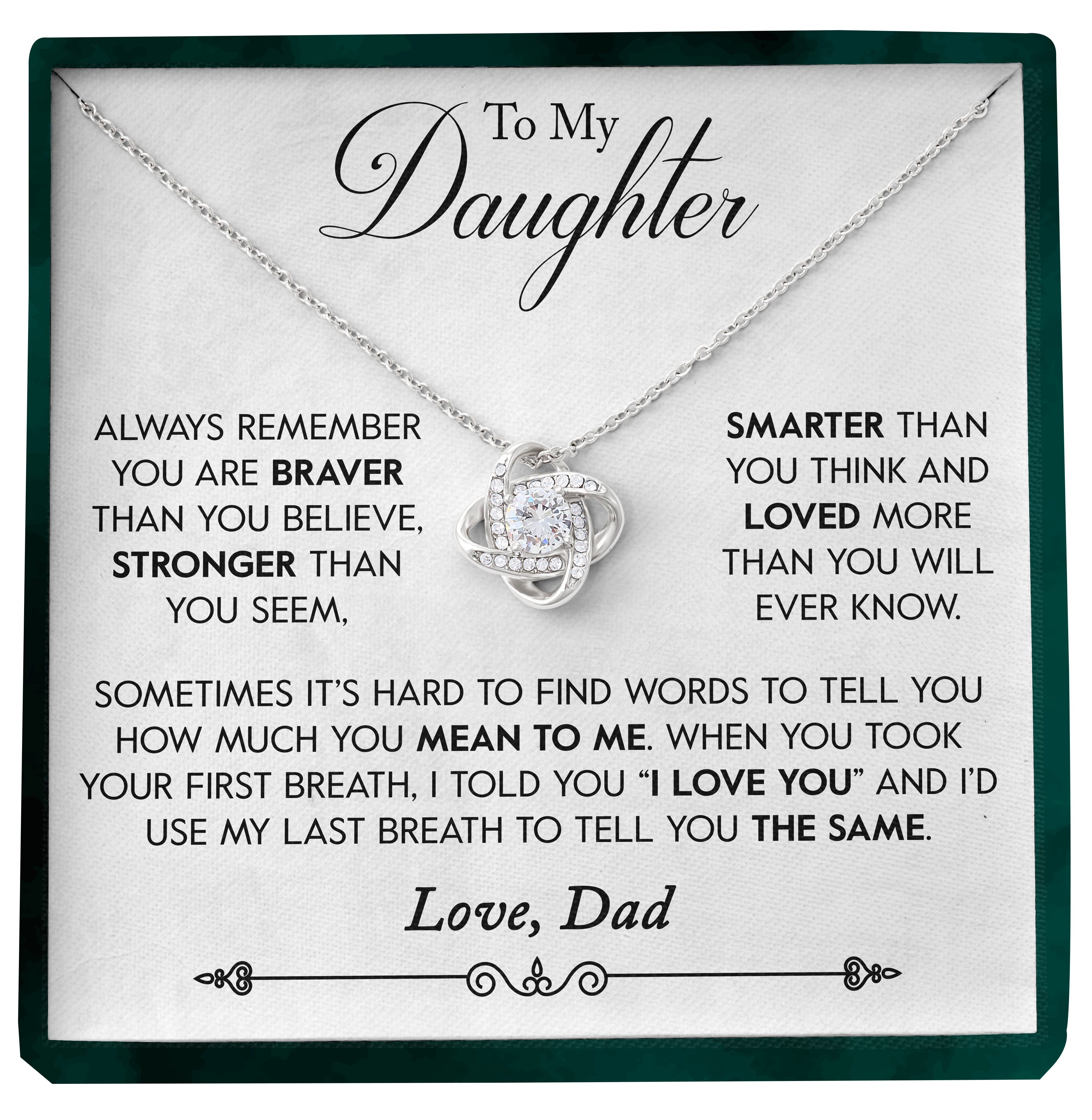 To My Daughter | "Your First Breath" | Love Knot Necklace