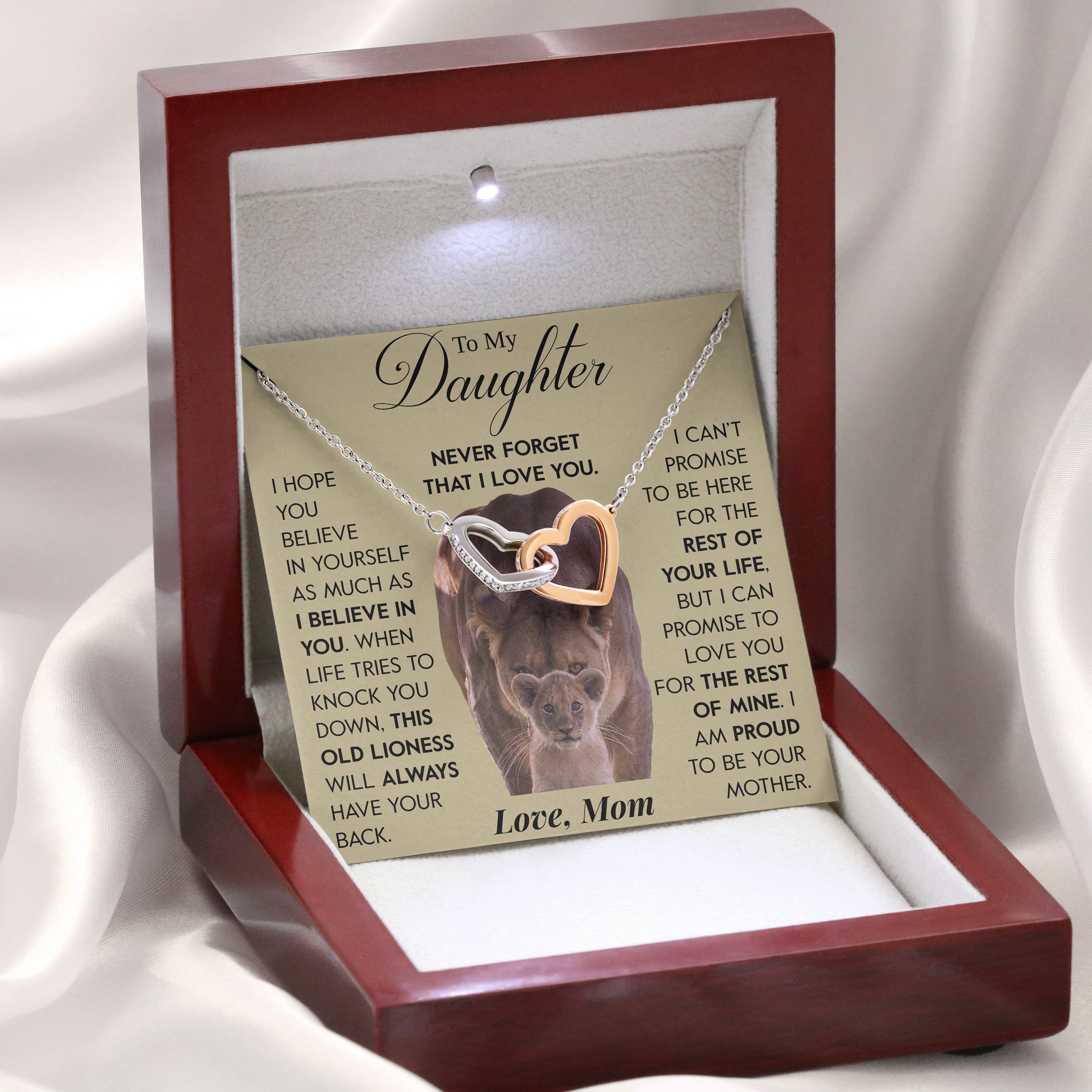 To My Daughter | "This Old Lioness" | Interlocking Hearts Necklace