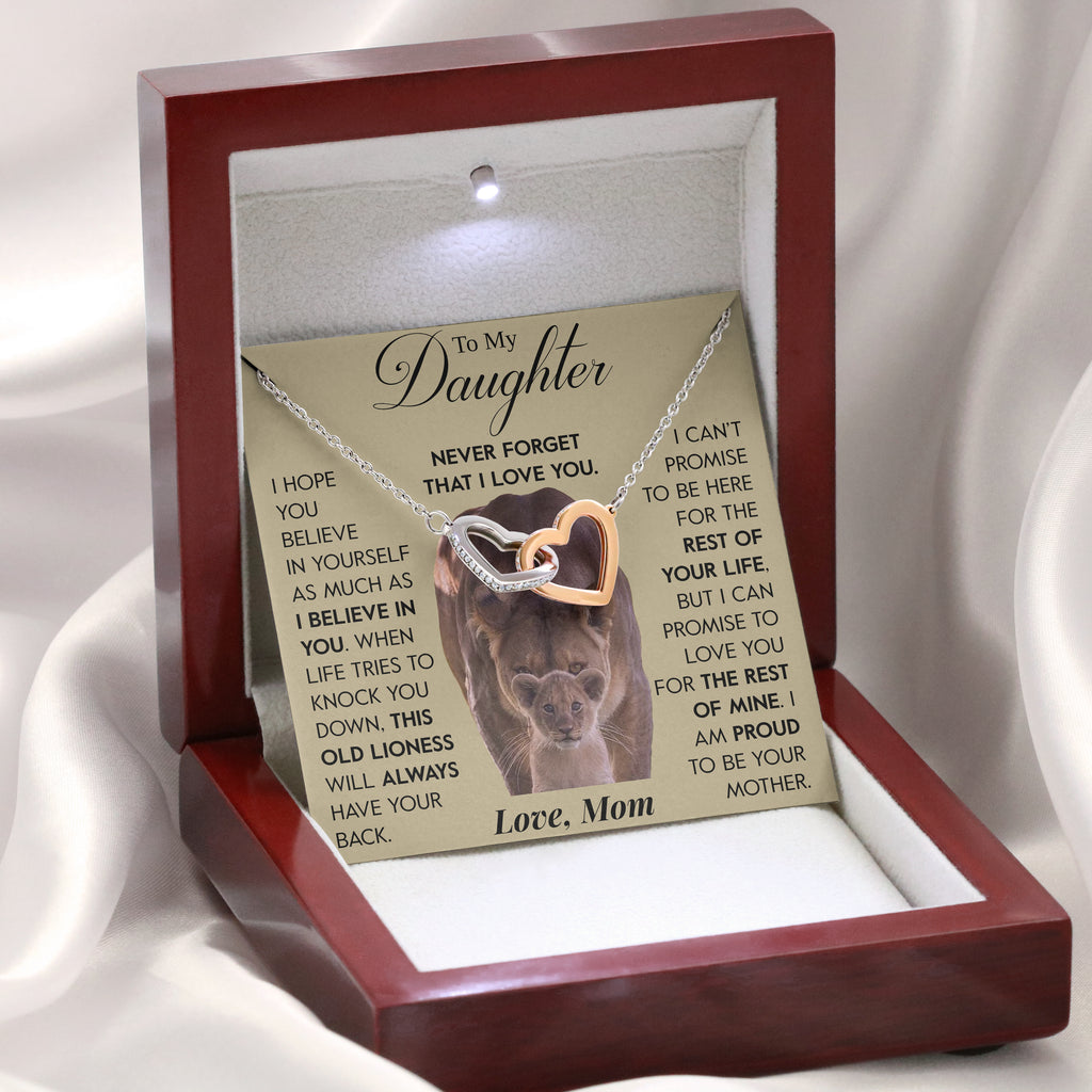 Load image into Gallery viewer, To My Daughter | &quot;This Old Lioness&quot; | Interlocking Hearts Necklace
