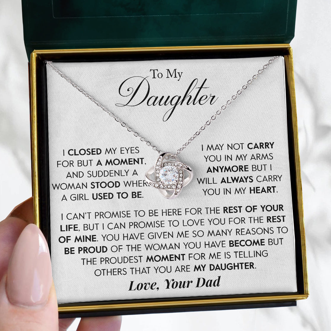 To My Daughter | "Closed my Eyes" | Love Knot Necklace