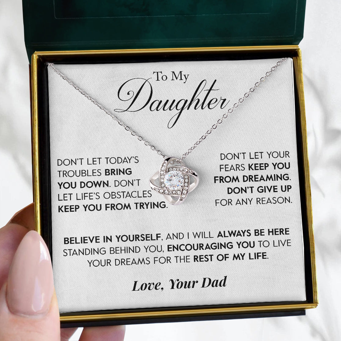 To My Daughter | "Believe In Yourself" | Love Knot Necklace