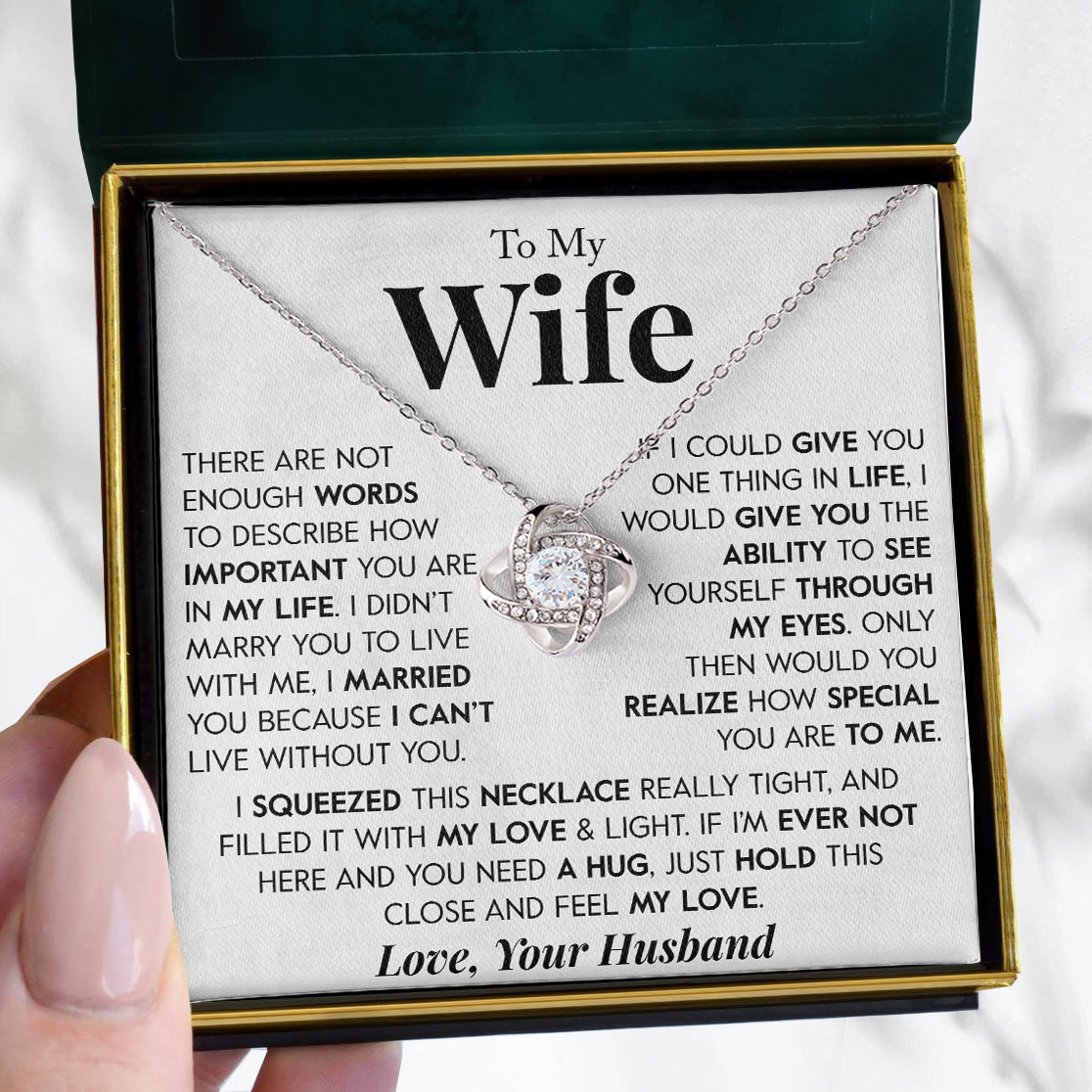 To My Wife | "Can't Live Without You" | Love Knot Necklace