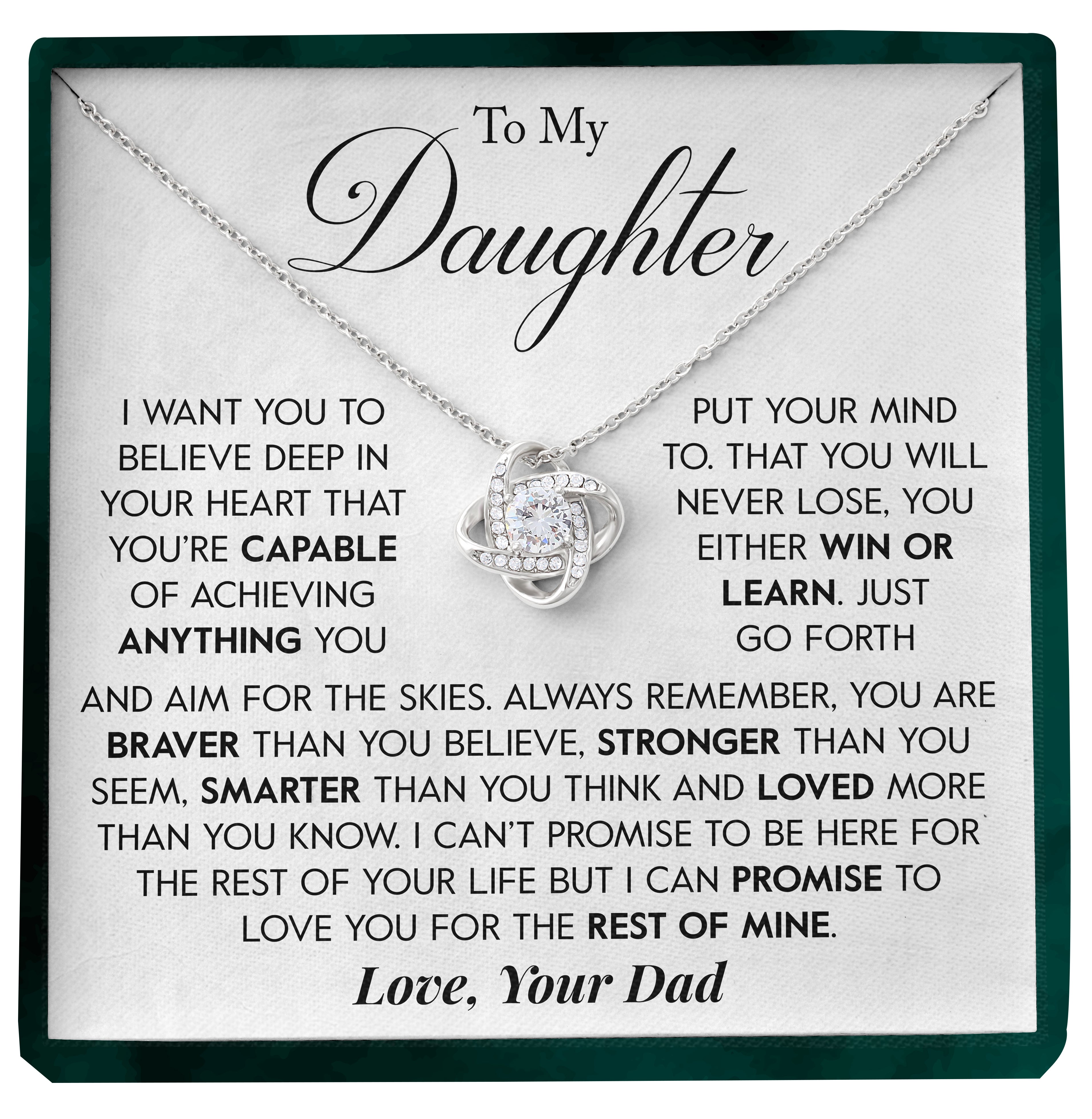 To My Daughter | "Win Or Learn" | Love Knot Necklace