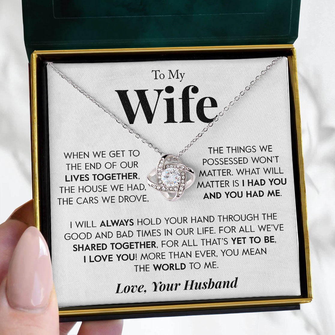 To My Wife | "Hold Your Hand" | Love Knot Necklace