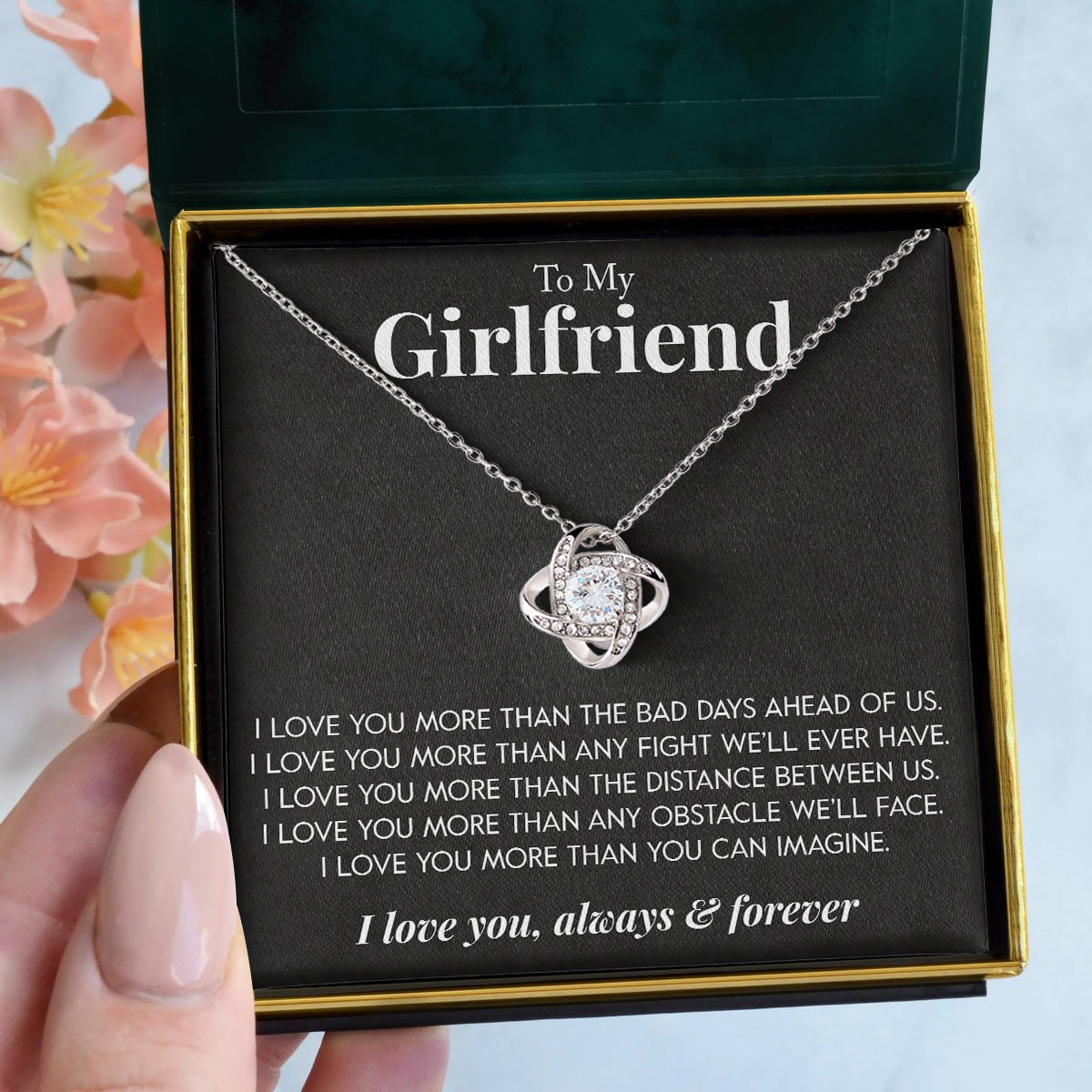 To My Girlfriend | "Love You More" | Love Knot Necklace