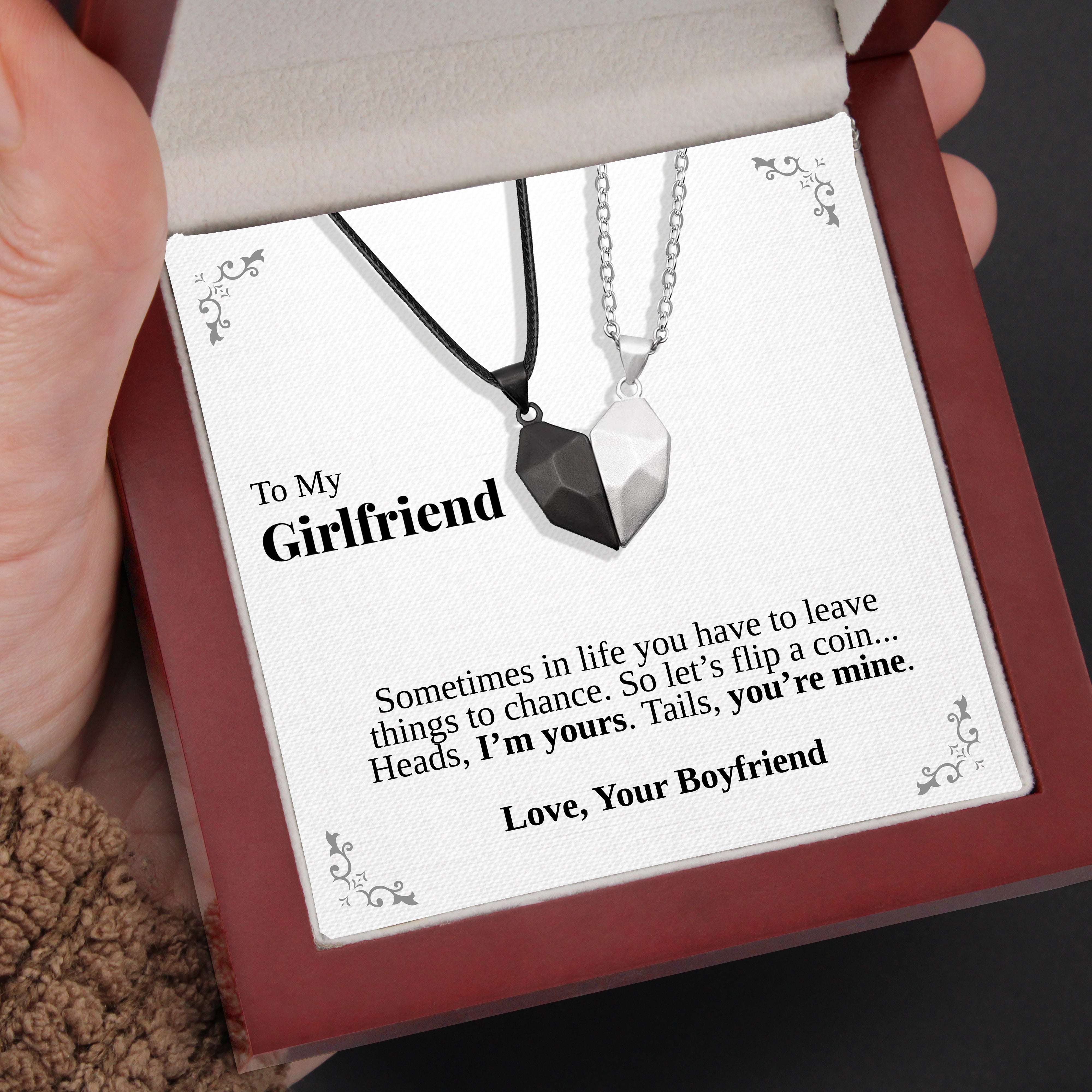 To My Girlfriend | "Heads or Tails" | His-and-Hers Magnetic Hearts Necklaces