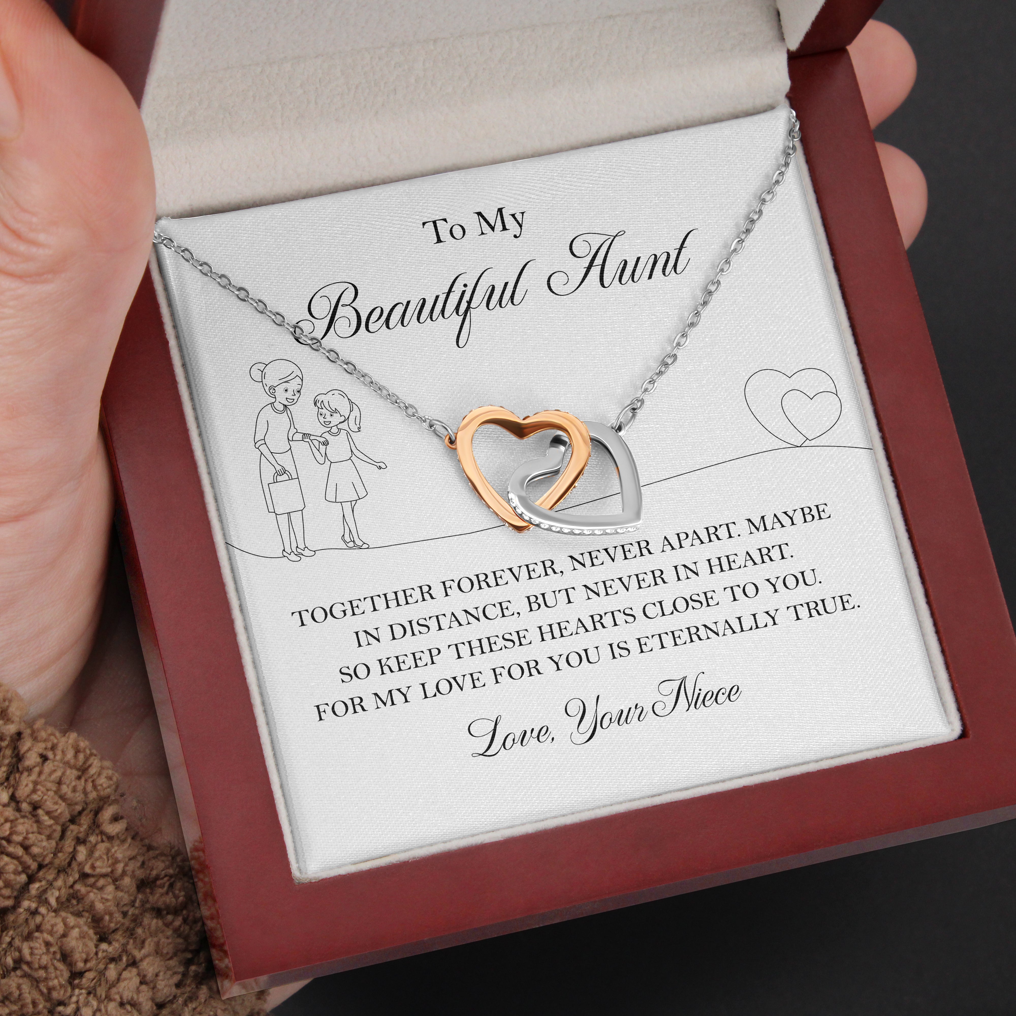 "To my Beautiful Aunt" Joined Hearts Necklace