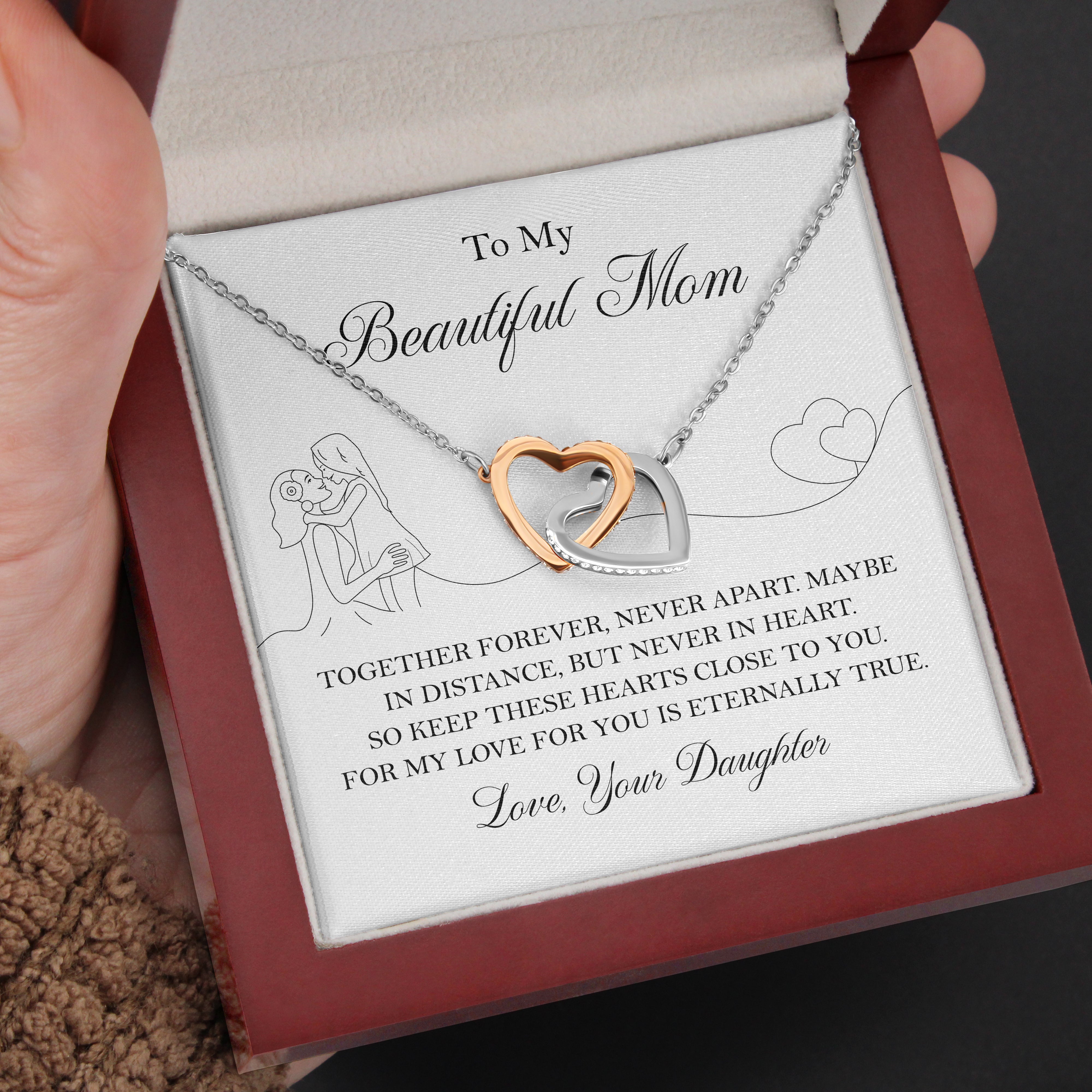 "To my Beautiful Mom" Joined Hearts Necklace
