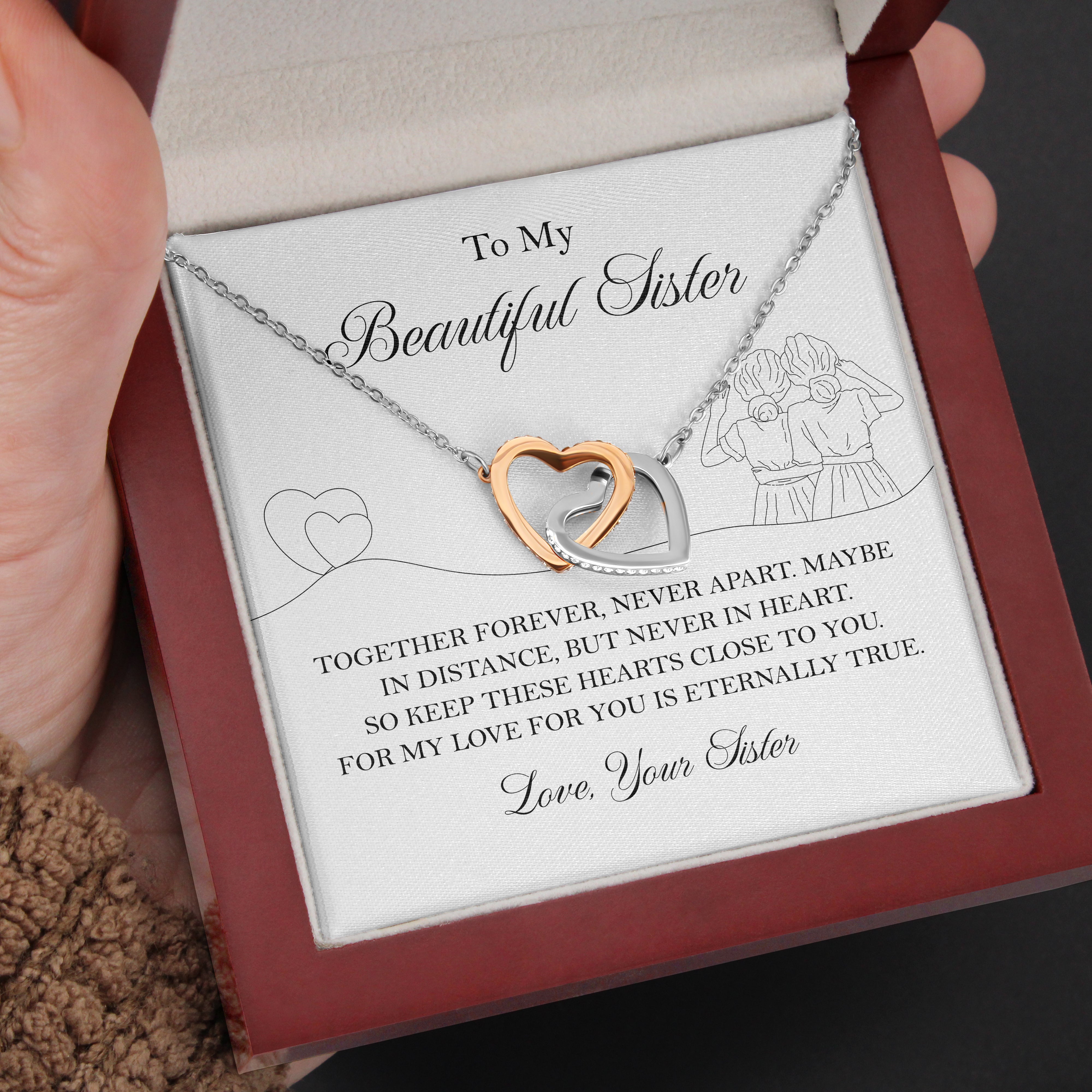 "To my Beautiful Sister" Joined Hearts Necklace