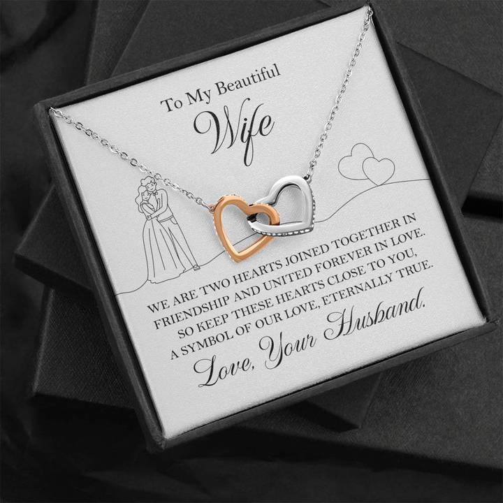"To my Beautiful Wife" Joined Hearts Necklace